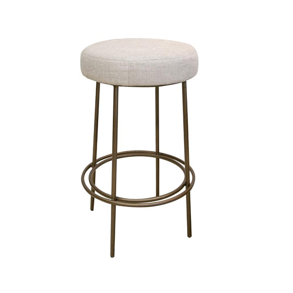 Tomy Barstool, Round Seat, Blacksmith Gold Metal Frame, Beige Polyester