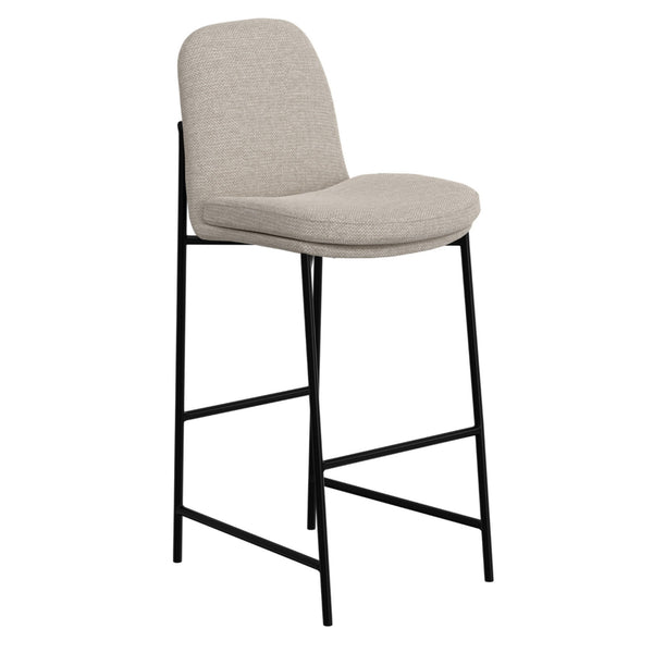 Revee Barstool Chair, Black Iron Frame, Water-Resistant Beige Polyester -BM321512