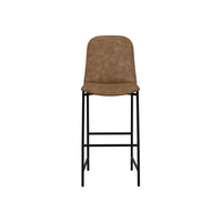 Revee Barstool Chair, Black Iron, Water-Resistant Cognac Brown Faux Leather -BM321513