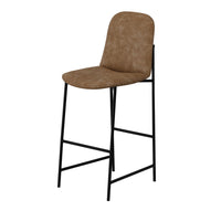 Revee Barstool Chair, Black Iron, Water-Resistant Cognac Brown Faux Leather -BM321513