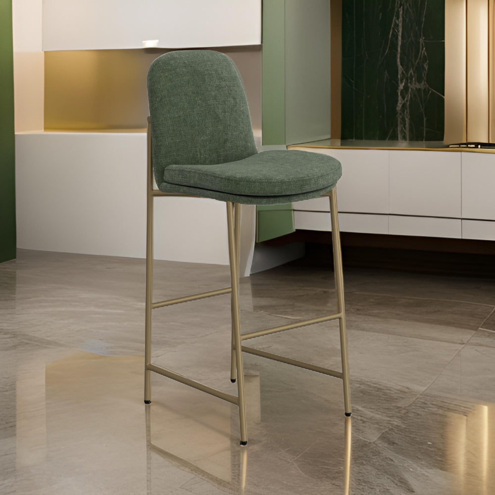 Revee Barstool Chair, Black Iron, Water-Resistant Olive Green Polyester -BM321515