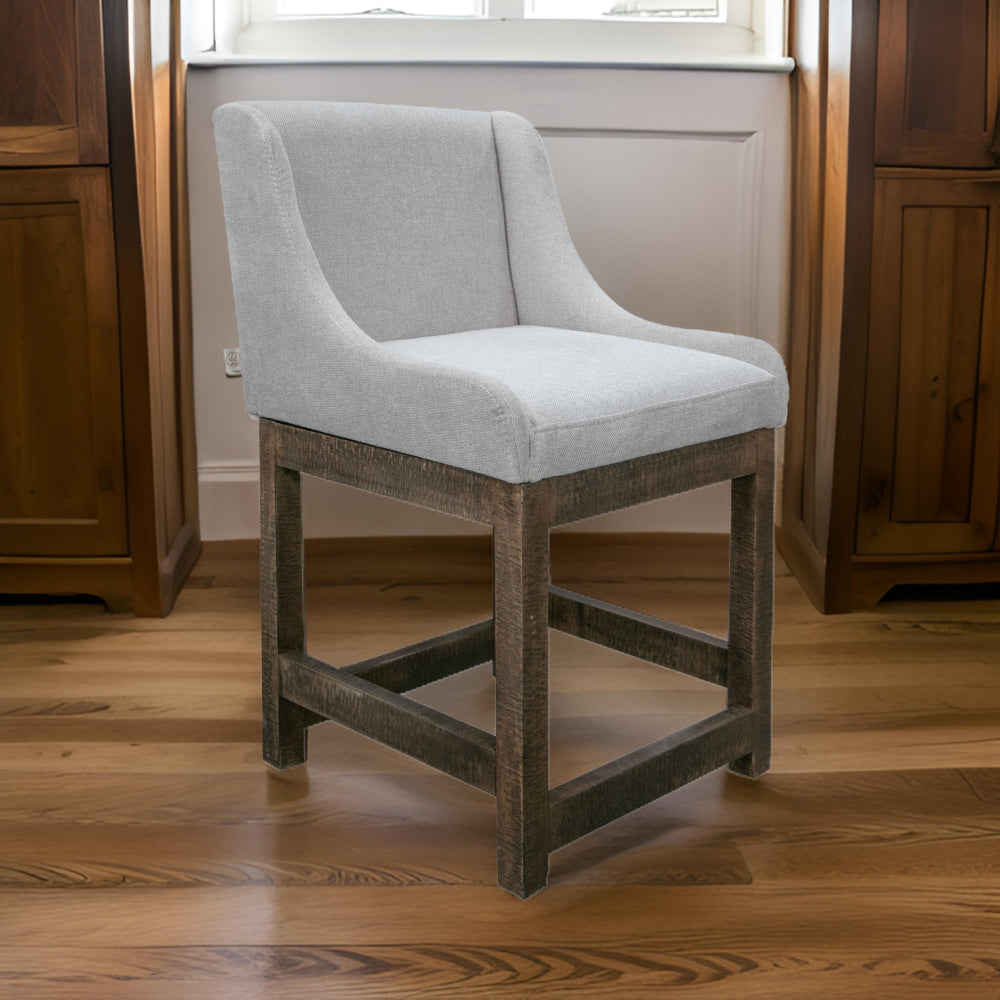 Lamy Counter Height Chair, Curved Arms, Compact, Rich Beige Polyester -BM321518