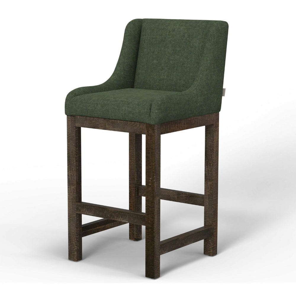 Lamy Barstool Chair, Curved Arms, Solid Pine Wood, Olive Green Polyester -BM321519