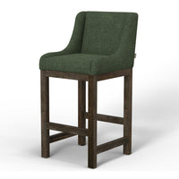 Lamy Barstool Chair, Curved Arms, Solid Pine Wood, Olive Green Polyester -BM321519