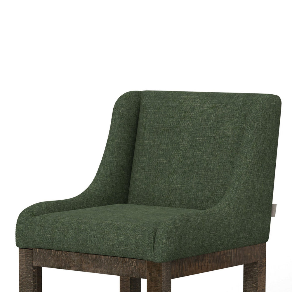 Lamy Barstool Chair, Curved Arms, Solid Pine Wood, Olive Green Polyester -BM321519