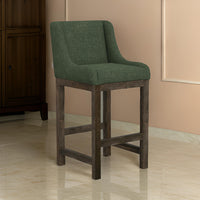 Lamy Barstool Chair, Curved Arms, Solid Pine Wood, Olive Green Polyester -BM321519