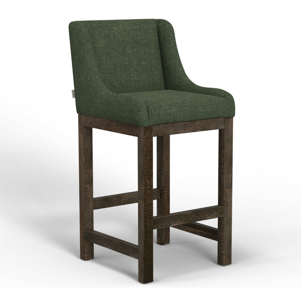 Lamy Barstool Chair, Curved Arms, Solid Pine Wood, Olive Green Polyester -BM321519