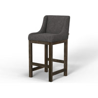 Lamy Barstool Chair, Curved Arms, Compact Solid Pine Wood, Gray Polyester -BM321520