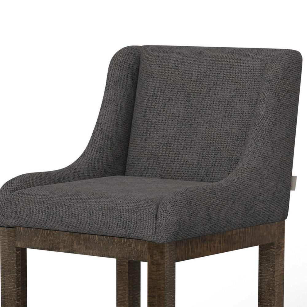 Lamy Barstool Chair, Curved Arms, Compact Solid Pine Wood, Gray Polyester -BM321520