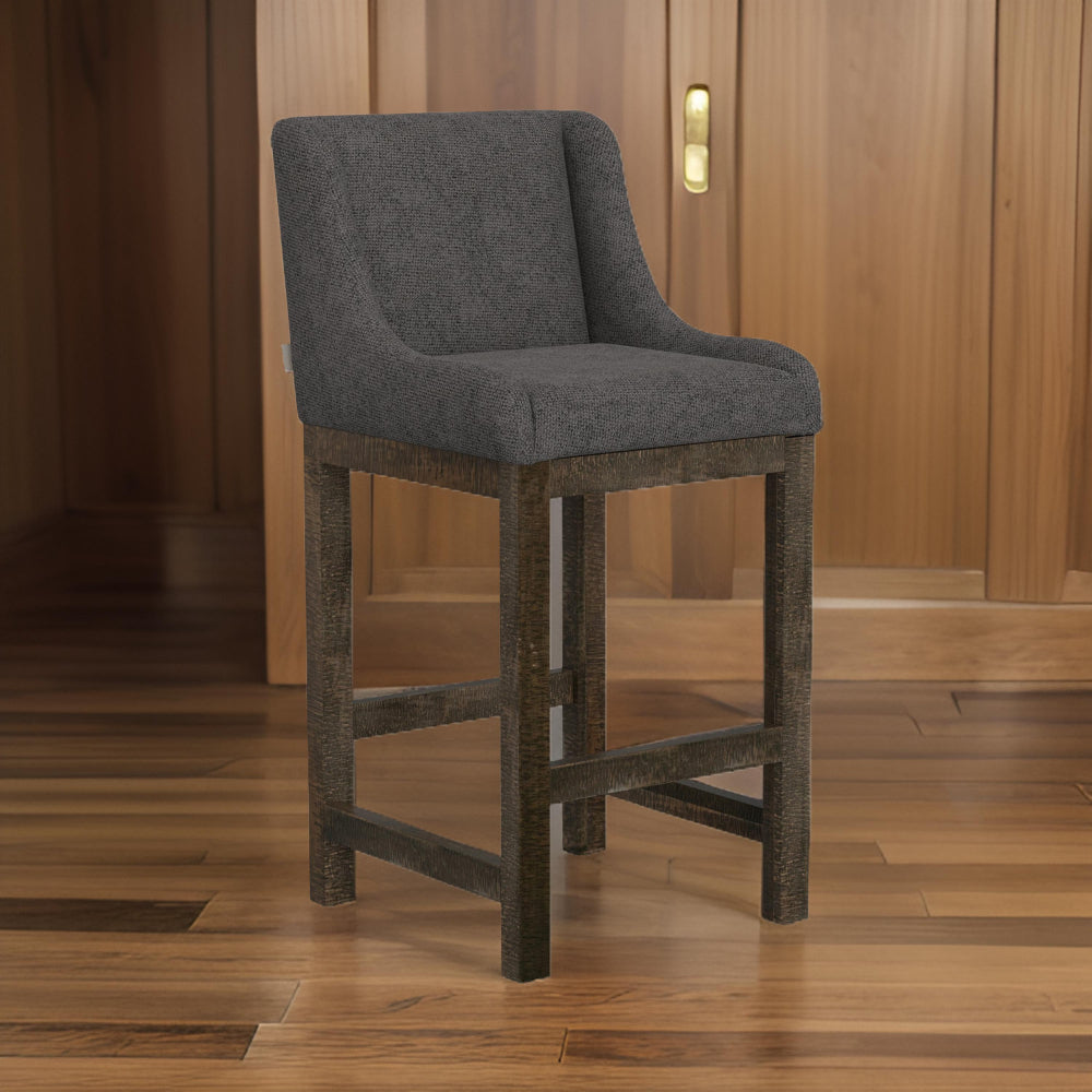 Lamy Barstool Chair, Curved Arms, Compact Solid Pine Wood, Gray Polyester -BM321520