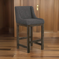 Lamy Barstool Chair, Curved Arms, Compact Solid Pine Wood, Gray Polyester -BM321520