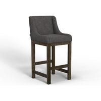 Lamy Barstool Chair, Curved Arms, Compact Solid Pine Wood, Gray Polyester -BM321520