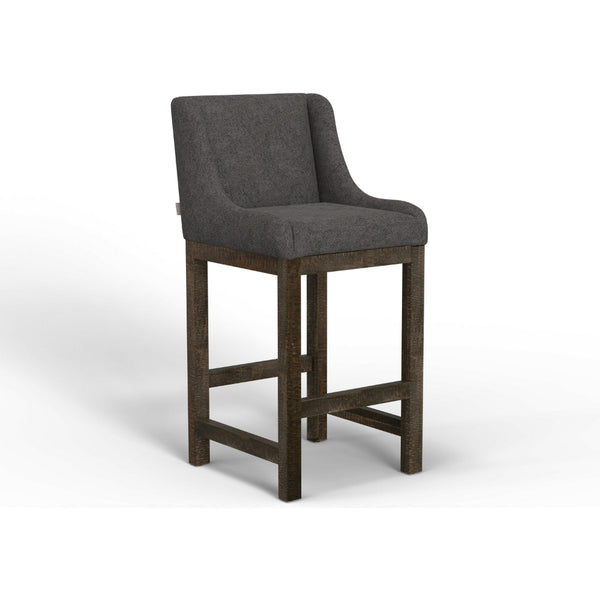 Lamy Barstool Chair, Curved Arms, Compact Solid Pine Wood, Gray Polyester -BM321520