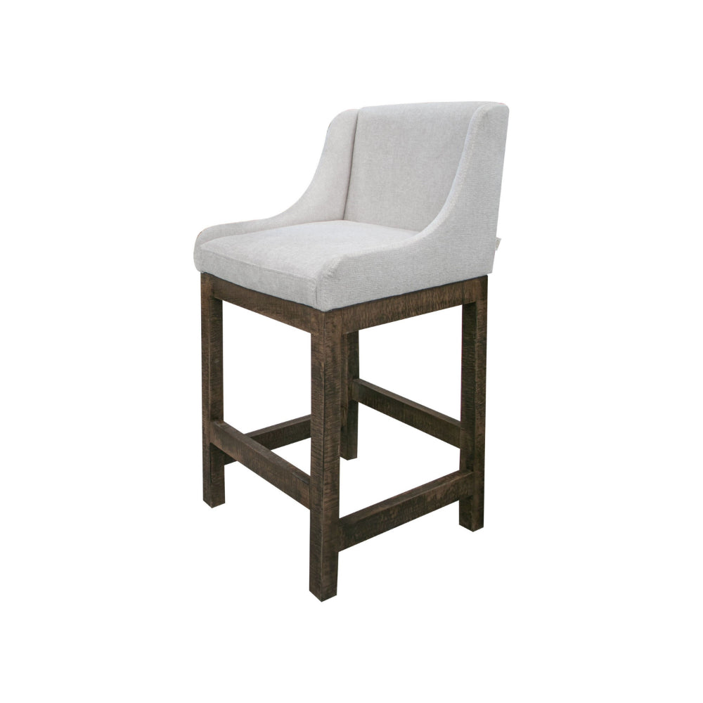 Lamy Barstool Chair, Curved Arms, Compact Solid Pine Wood, Beige Polyester -BM321521