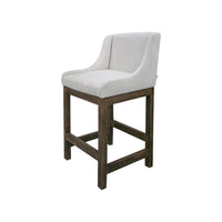 Lamy Barstool Chair, Curved Arms, Compact Solid Pine Wood, Beige Polyester -BM321521