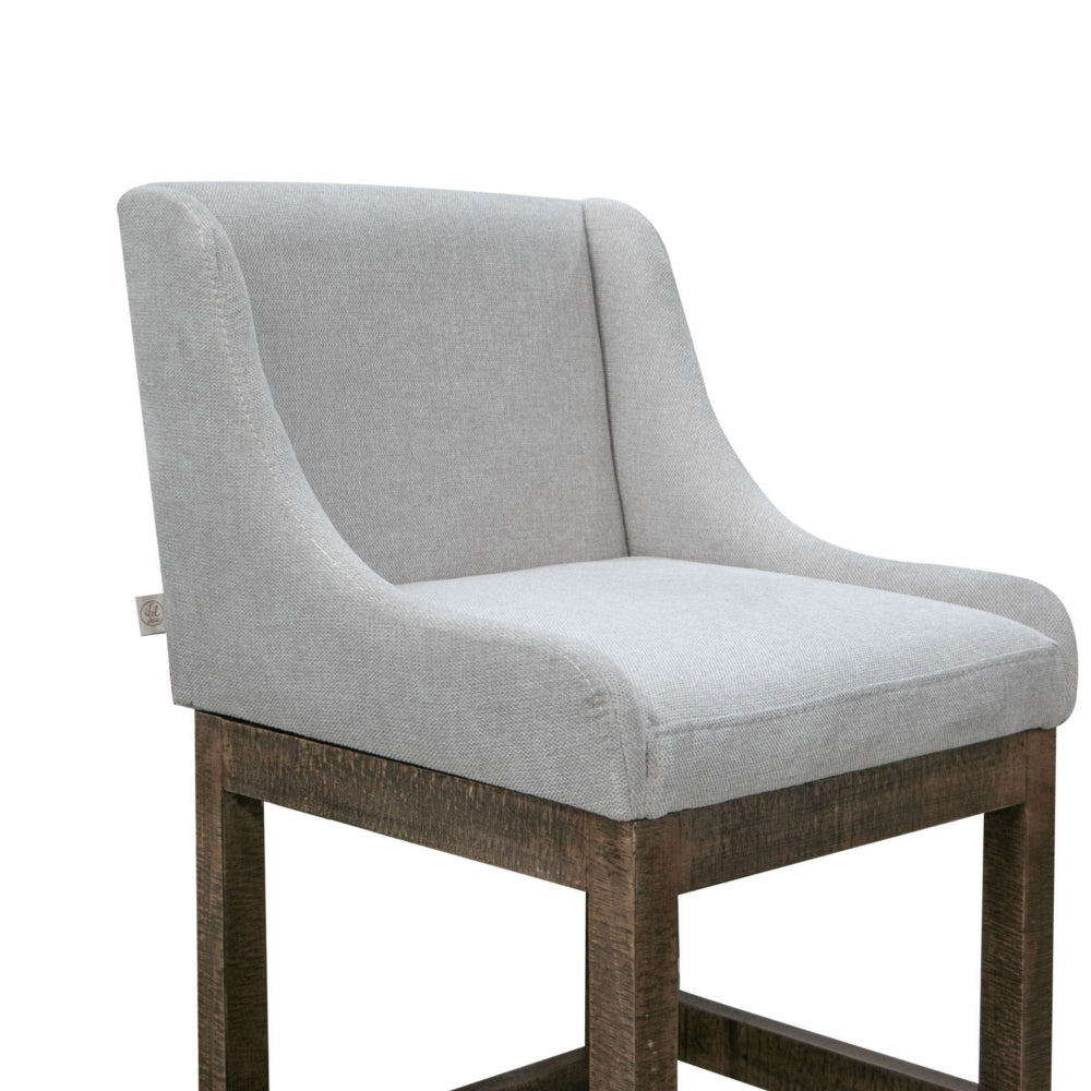 Lamy Barstool Chair, Curved Arms, Compact Solid Pine Wood, Beige Polyester -BM321521