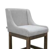 Lamy Barstool Chair, Curved Arms, Compact Solid Pine Wood, Beige Polyester -BM321521