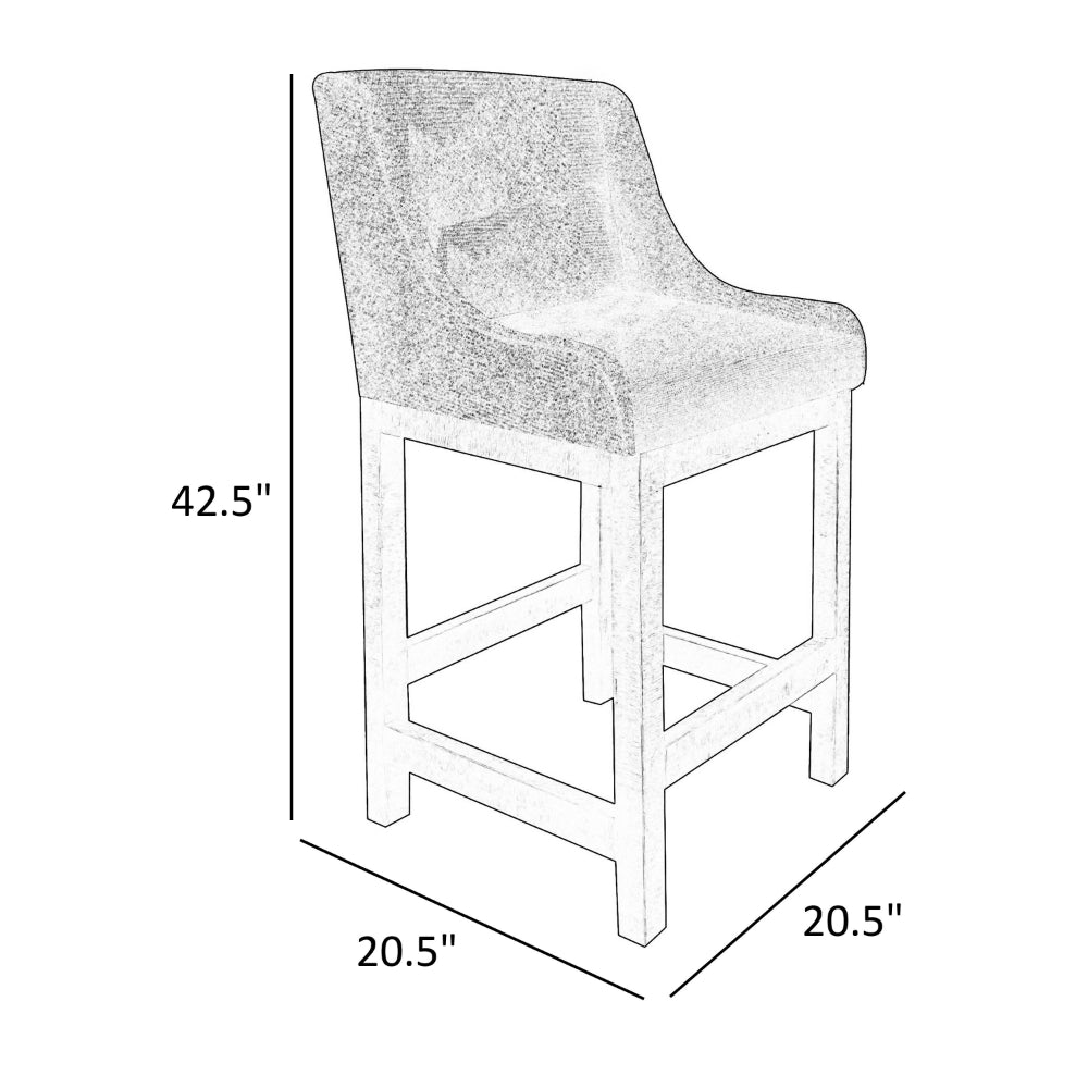 Lamy Barstool Chair, Curved Arms, Compact Solid Pine Wood, Beige Polyester -BM321521