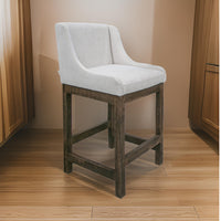 Lamy Barstool Chair, Curved Arms, Compact Solid Pine Wood, Beige Polyester -BM321521