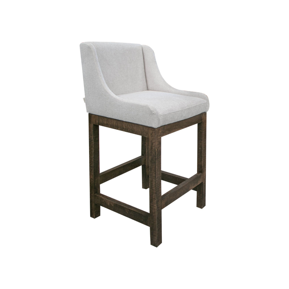 Lamy Barstool Chair, Curved Arms, Compact Solid Pine Wood, Beige Polyester -BM321521