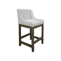Lamy Barstool Chair, Curved Arms, Compact Solid Pine Wood, Beige Polyester -BM321521