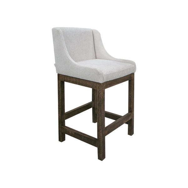Lamy Barstool Chair, Curved Arms, Compact Solid Pine Wood, Beige Polyester -BM321521