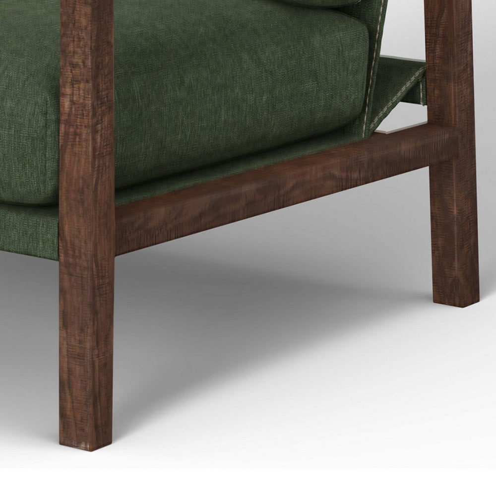 Tery Accent Chair, Lumbar Pillow, Solid Pine Wood, Olive Green Polyester -BM321523