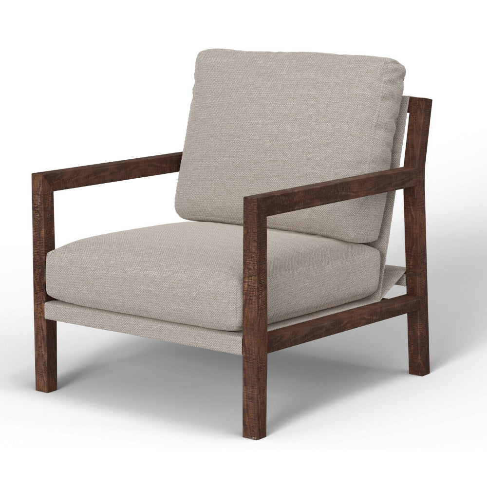Tery Accent Chair, Lumbar Pillow, Transitional Pine Wood, Beige Polyester -BM321527
