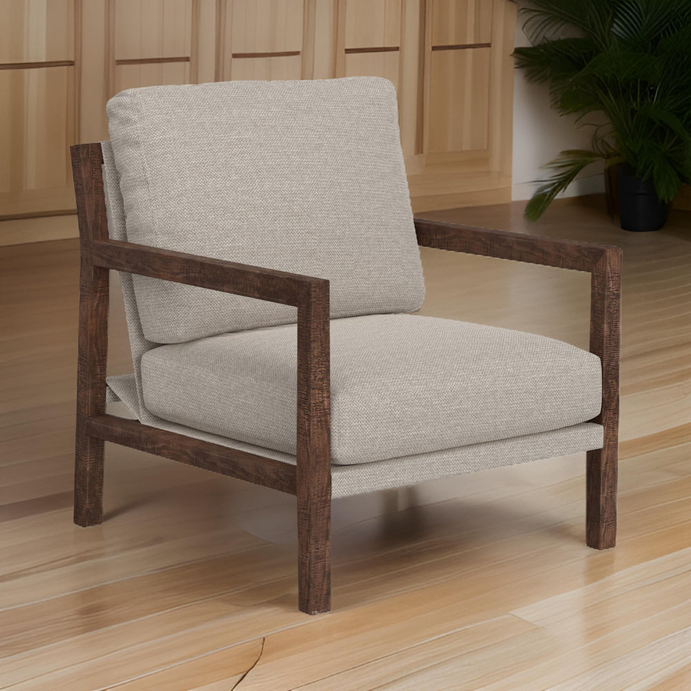 Tery Accent Chair, Lumbar Pillow, Transitional Pine Wood, Beige Polyester -BM321527