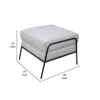 Tyna Ottoman, 27 Inch, Industrial Style Black Iron Legs, Ivory Polyester -BM321537