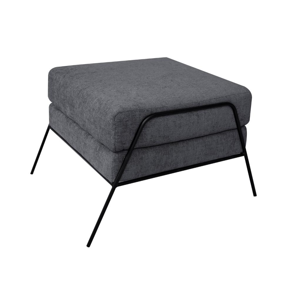 Tyna Ottoman, 27 Inch, Industrial Style Black Iron Legs, Gray Polyester