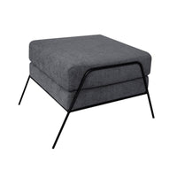 Tyna Ottoman, 27 Inch, Industrial Style Black Iron Legs, Gray Polyester