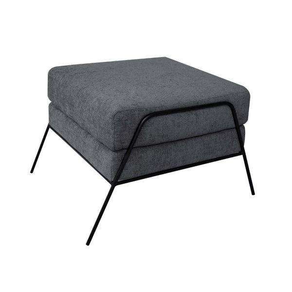Tyna Ottoman, 27 Inch, Industrial Style Black Iron Legs, Gray Polyester