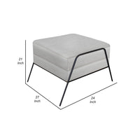 Tyna Ottoman, 27 Inch, Industrial Style Black Iron Legs, White Polyester -BM321540