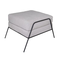 Tyna Ottoman, 27 Inch, Industrial Style Black Iron Legs, Beige Polyester