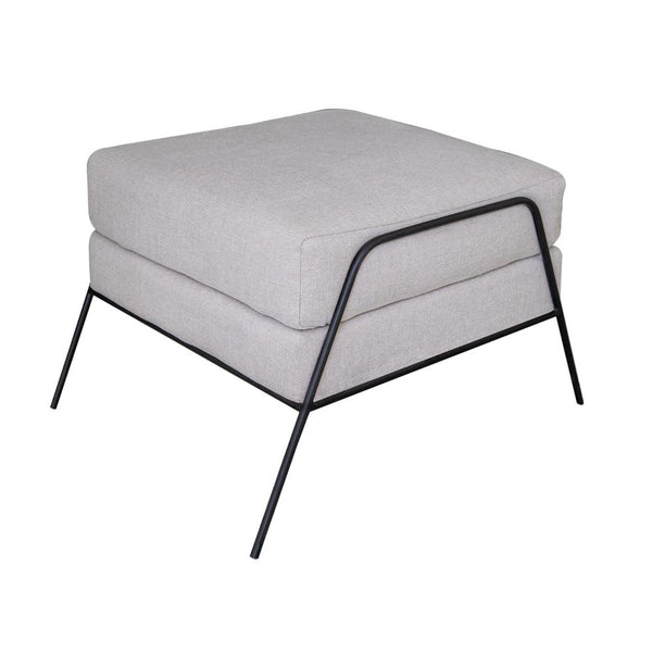 Tyna Ottoman, 27 Inch, Industrial Style Black Iron Legs, Beige Polyester