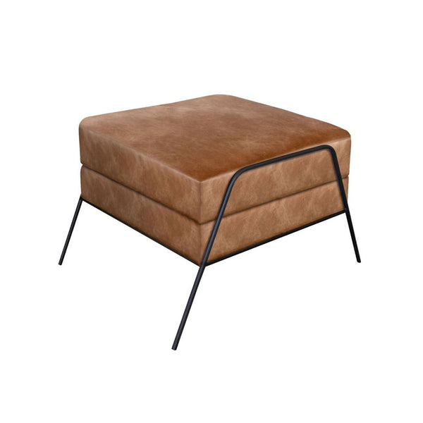Tyna 27 Inch Ottoman, Industrial Black Iron Legs, Cognac Brown Faux Leather