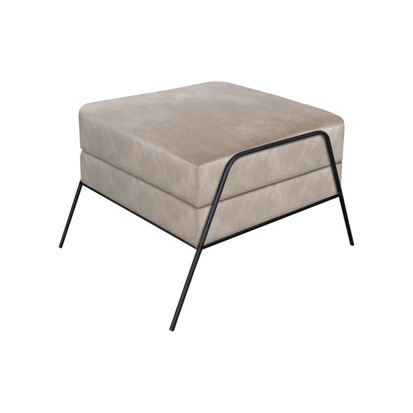 Tyna Ottoman, 27 Inch, Industrial Black Iron Legs, Snow Gray Polyester