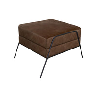 Tyna Ottoman, 27 Inch, Industrial Black Iron Legs, Hickory Brown Polyester