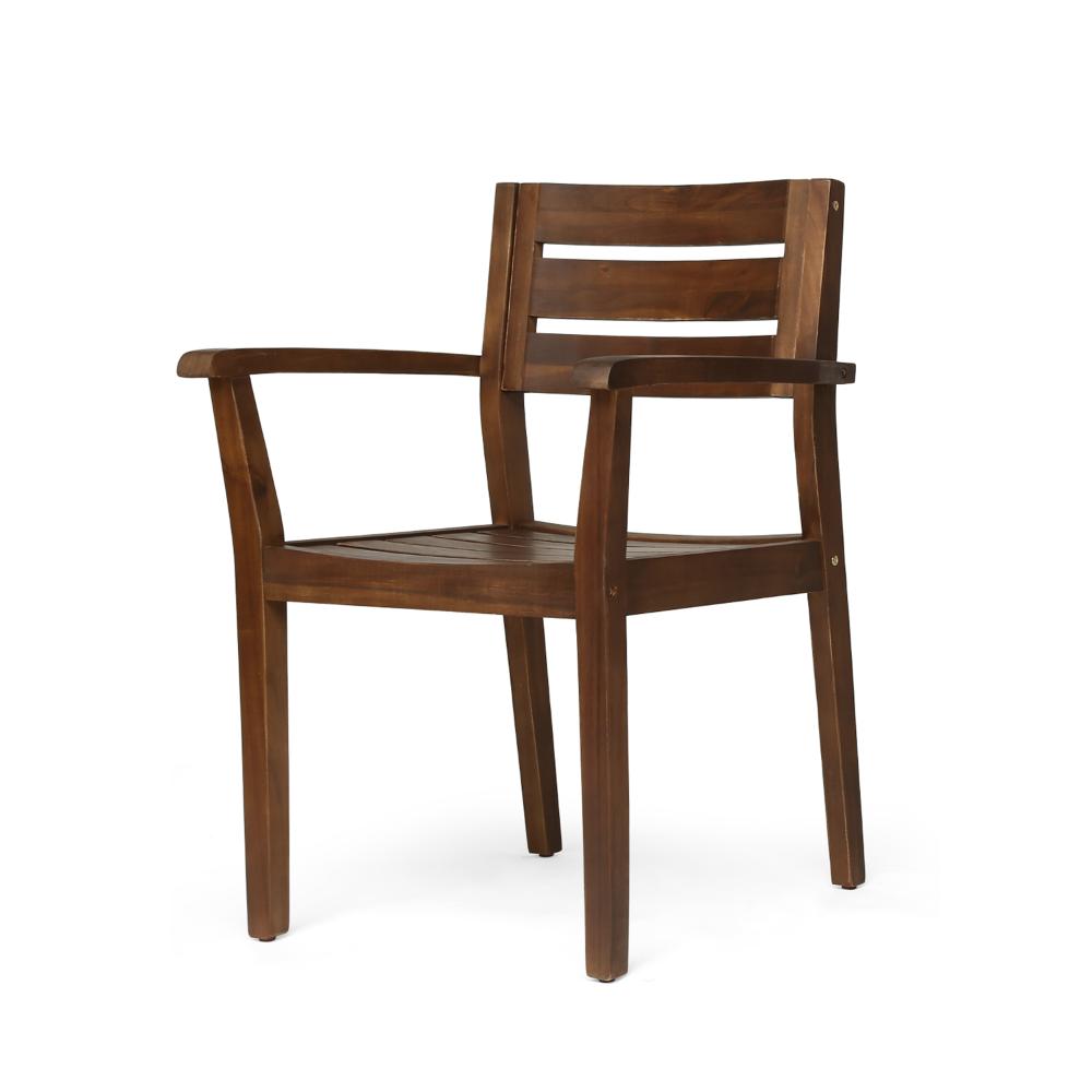 Ambre Dining Chair Set of 2, Slatted Back, Outdoor Brown Acacia Wood -BM321546