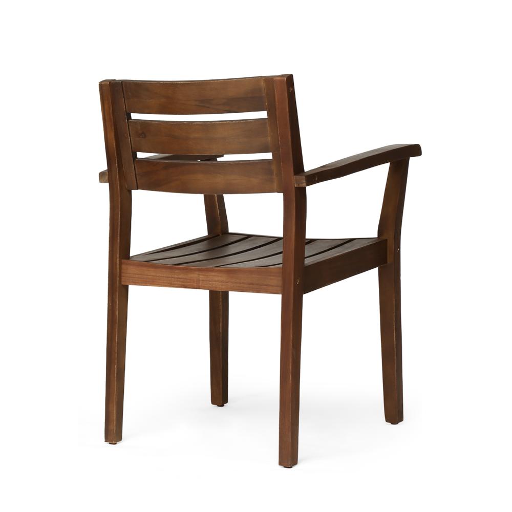 Ambre Dining Chair Set of 2, Slatted Back, Outdoor Brown Acacia Wood -BM321546