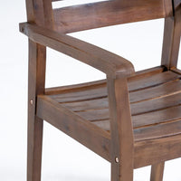 Ambre Dining Chair Set of 2, Slatted Back, Outdoor Brown Acacia Wood -BM321546