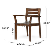 Ambre Dining Chair Set of 2, Slatted Back, Outdoor Brown Acacia Wood -BM321546