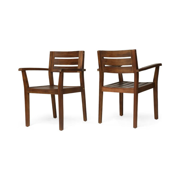 Ambre Dining Chair Set of 2, Slatted Back, Outdoor Brown Acacia Wood