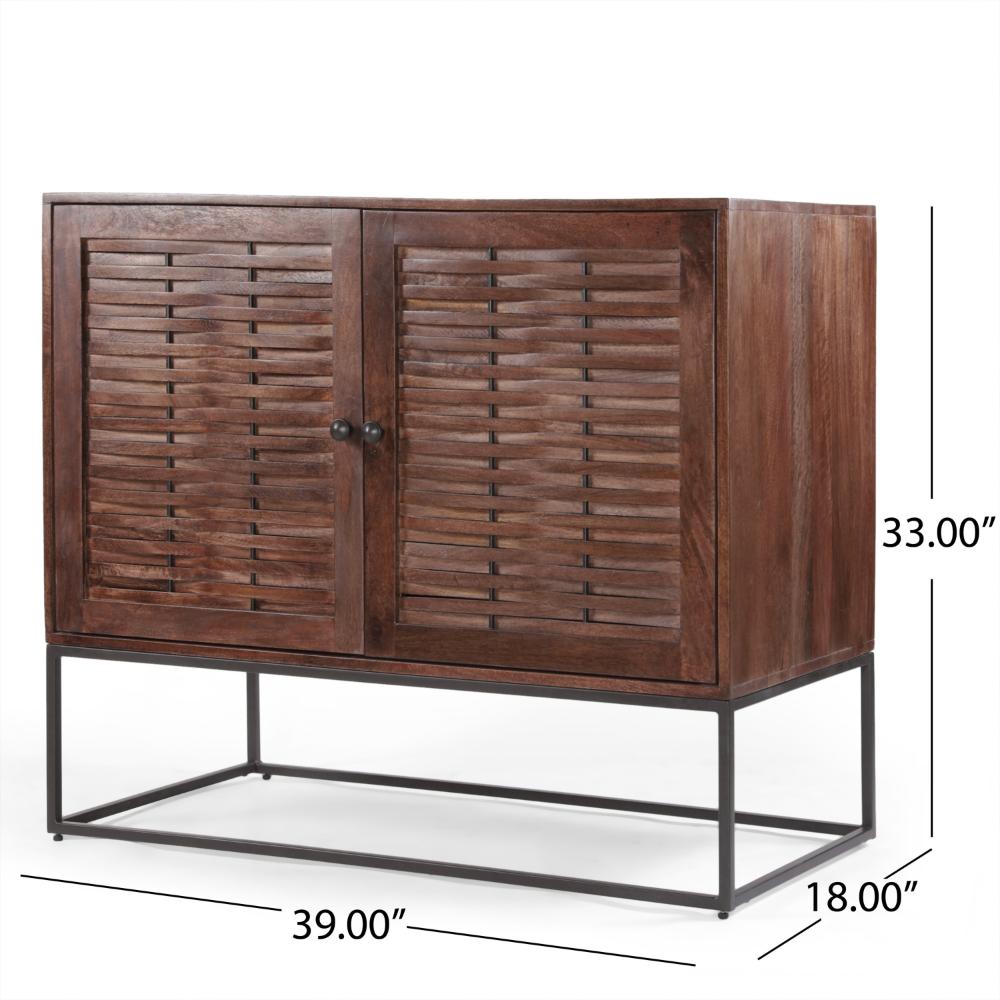 Sideboard Buffet Console, 2 Doors, Shelf, 39 Inch Rustic Brown Mango Wood -BM321547