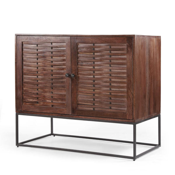 Sideboard Buffet Console, 2 Doors, Shelf, 39 Inch Rustic Brown Mango Wood