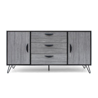 Sideboard Cabinet Console with 3 Drawer, 2 Door, 59 Inch, Iron, Gray Wood -BM321550