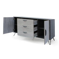 Sideboard Cabinet Console with 3 Drawer, 2 Door, 59 Inch, Iron, Gray Wood -BM321550