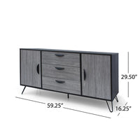 Sideboard Cabinet Console with 3 Drawer, 2 Door, 59 Inch, Iron, Gray Wood -BM321550