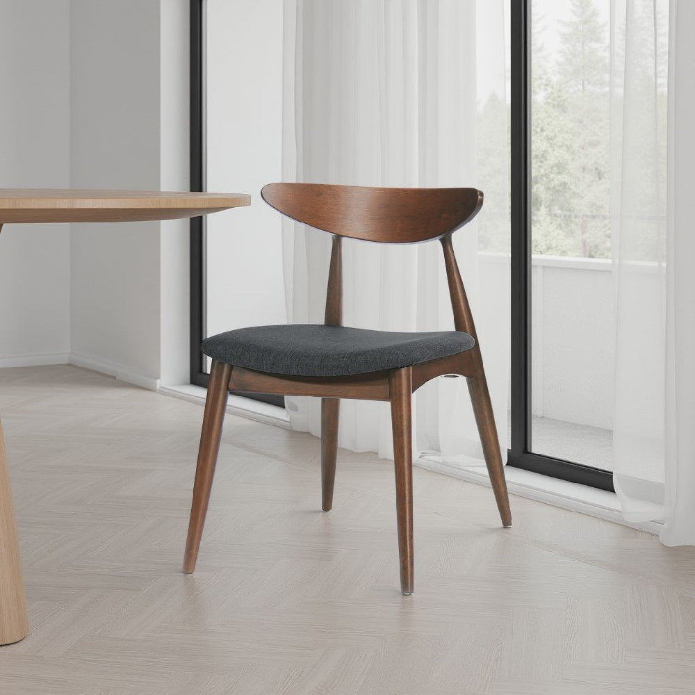 Side Dining Chair Set of 2, Round Rubberwood Splayed Legs, Gray Brown -BM321551